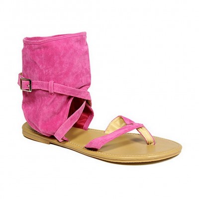Sandals - 6-pair Suede Like Bootie Silhouette w/ Crisscross Straps - Pink - SL-C1033PK